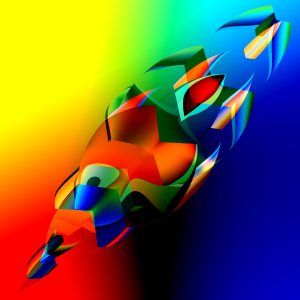 Colorful digital art piece resembling a rocket