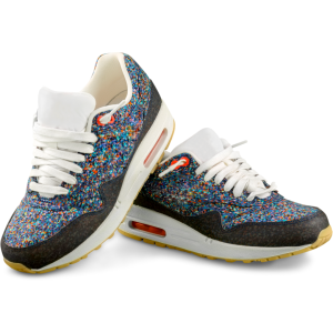 Tennis shoes with multi-color pixel design
